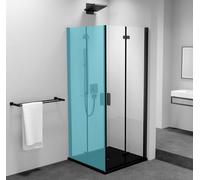 Polysan Zoom Black - Puerta de ducha plegable de 90 x 200 cm, para la derecha, Antidrop, cristal transparente/negro mate ZL4915BR