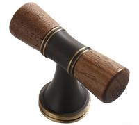 Pomo de latón macizo con inserto de madera para cajón de un solo agujero para muebles de cocina y dormitorio, acabado natural de cobre, tamaño de 3,5 cm (R)