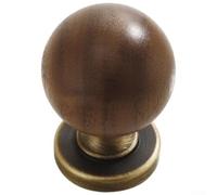 Pomo de latón macizo para gabinete con inserto de madera de un solo agujero para cajones de cocina, dormitorio, acabado natural de cobre, tamaño de 3,5 cm (L)