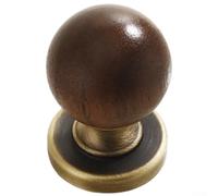 Pomo de latón macizo para gabinete con inserto de madera de un solo agujero para muebles de cocina, dormitorio, acabado natural de cobre, 3,5 cm (K)
