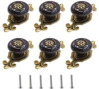 Pomo para muebles de cerámica Ibbenzoa® en estilo retro, diámetro 32 mm x altura 26 mm, fabricado en cerámica y aleación de zinc, juego de 6 unidades, longitud total 74 mm, tornillo de 25 mm para plac