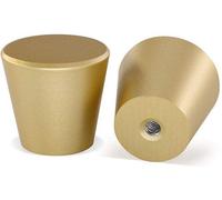 Pomo para muebles Ibenzoa® en color dorado, cónico, con un moderno acabado cepillado que imita el latón, hecho de aleación de aluminio, con un diámetro de 25 mm y una altura de 23 mm. Incluye tornillo