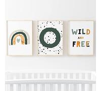 Pompom Prints® Juego de 3 estampados para dormitorio de niños, estampado de arco iris para guardería, decoración de guardería estilo bohemio Scandi, impresiones de sala de juegos