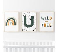 Pompom Prints® Juego de 3 estampados para dormitorio de niños, estampado de arco iris para guardería, decoración de guardería estilo bohemio Scandi, impresiones de sala de juegos