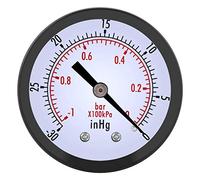 Pomya Indicador de vacio, 0 ～ -30inHg 0 ～ -1bar 50mm Mini medidor de presión de vacío de Aire para compresor de Aire Agua Aceite Gas, Manómetro del medidor de dial, 1/4 BSPT, Montaje Trasero Central