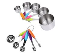 Pongnas Juego de Cucharas y Tazas Medidoras de Acero Inoxidable, Apilables, Resistentes a Arañazos, con Anillo Extraíble, para Cocinar y Hornear Colorido