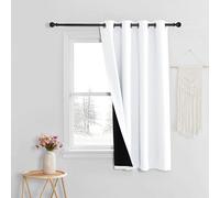PONY DANCE Cortina 100% Opaca Corta, Termica Aislante 1 Pieza,Doble Capa | 140x160cm(AnxAl),Blanco,Cortinas Blackout para Dormitorio/Caranava,Negro Forro,Proteccion UV y Privacidad,con Ojales,OEKO-TEX