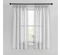 PONY DANCE Cortinas Blancas Cortas 2 Piezas,Translucidas para Cocina | 140x160cm(AnxAl),Gris Claro, Visillos Efecto Lino para Ventana, Ligeras y Transpirables, Filtrado de Luz,con Fruncidas