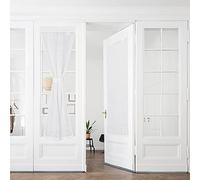 PONY DANCE Cortinas Blancas para Puerta Francesa,Efecto Lino,2 Piezas | 60x220(AnxAl),Transpirable y Filtrado de Luz,Largas y Estrechas para Ventanas Laterales,Separador de Armario,con Bolsillos