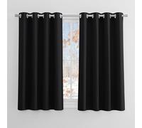 PONY DANCE Cortinas Dormitorio Opacas Cortas,Termicas Aislantes el Calor | 132x137cm(AnxAl),Negro,Cortinas Blackout 2 Piezas para Cocina,Proteccion UV y Privacidad,Divisor para Armario,con Ojales