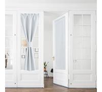 PONY DANCE Cortinas Opacas de Cocina para Puerta, Termicas Aislantes | 2 Piezas Blanco Gris, 60x240cm(AnxAl), Cortinas Largos y Estrechos para Puertas Divisora, con Bolsillo de Barra, Lavable