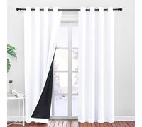 PONY DANCE Cortinas Salon 100% Opacas,Termicas Aislantes Frio y Calor | 140x240cm(AnxAl),Blanco,Cortinas Blackout 2 Piezas para Dormitorio,Negro Forro,Proteccion UV y Privacidad,con Ojales