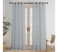 PONY DANCE Cortinas Translucidas Largas con Ojales para Salon/Dormitorio | 140x220cm(AnxAl),Gris Claro, Set de 2, Visillos Transpirables y Decorativos, Puerta Divisora Filtrado de Luz