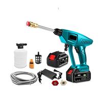 POOIQX Limpiador De Alta Presión Inalámbrico 30BAR, Pistola Agua Pulverizada, Máquina Limpieza A For Lavado Coches For Batería 18V,Resistente a la corrosión(Two Big Battery)