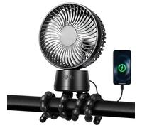 POPERFUN Ventilador Carrito Bebe 10000mAh, Ventilador Portátil para Cochecito con Luz LED, 3 Velocidades Ventilador USB Recargable para Cochecito, Moisés, Asiento de Coche, Oficina, Viaje (Negro)