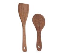 POPETPOP 2piezas Utensilios de Cocina de Madera Natural Espátulas Antiadherentes Mango para Cocinar y Servir Pala Oblicua y Redonda Pequeña para Hogar y Restauración