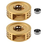 POPETPOP Calentador de Té de Acero Inoxidable Dorado con Base para Velas, 2piezas, Solución para Mantener Temperatura Óptima en Picnics y Reuniones al Aire Libre