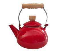 POPETPOP Hervidor de Agua Esmaltado de 1.5l con Mango de Madera, Diseño de Fondo Plano y Distribución Uniforme de Calor para Cocina y Preparar Leche Caliente
