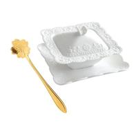 POPETPOP Juego de Cuenco de Cerámica Blanco con Tapa y Cuchara para Sopa y Estofado, Diseño Simple y Elegante, Adecuado para Desayuno y Uso en Cocina