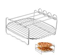 POPETPOP Parrilla para Barbacoa Cuadrada Rejilla de Doble Capa de Acero Inoxidable Plata 4 Brochetas para Cocinar y Asar Accesorio para Freidora de Aire