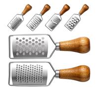 POPETPOP Rallador de Queso y Pack de 6 Piezas de Acero Inoxidable Mini con Mango de Madera Ergonómico, Ligero para Uso en Cocina y Picnics al Aire Libre