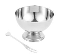POPETPOP Taza de Helado de Acero Inoxidable 200ml con Pie Corto | Postres y Frutas, Acabado Plateado, Incluye Tenedor, Uso Portátil en Fiestas y Barra