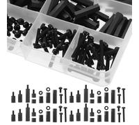 POPETPOP Tornillos y Tuercas de Nailon M3 para Fijación Juego de 260 Piezas Negros Espaciadores Hexagonales, Arandelas Roscadas y Sujeción Industrial, Kit Surtido para Montaje Pcb