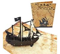 PopLife Cards Barco pirata y mapa del tesoro tarjeta de felicitación emergente en 3D para todas las ocasiones -el día del padre, feliz cumpleaños, graduación, jubilados cazadores de tesoros, piratas