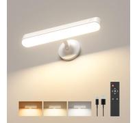 PopoIron Aplique de pared con batería recargable de 7500 mAh, lámpara de pared LED para dormitorio con control remoto, 3 colores, lámpara de pared inalámbrica giratoria de 360°, brillo regulable con