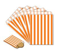 POPOYU 100 Piezas Bolsa Bocadillo Naranja Raya,13x18cm Bolsa Papel Chuches,Bolsas Palomitas para Niños,Bolsas de Regalos Pequeñas para Fiestas Cumpleaños Candy Bar Bodas