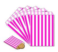 POPOYU 100 Piezas Bolsa Bocadillo Rosa Raya,13x18cm Bolsa Papel Chuches,Bolsas Palomitas para Niños,Bolsas de Regalos Pequeñas para Fiestas Cumpleaños Candy Bar Bodas