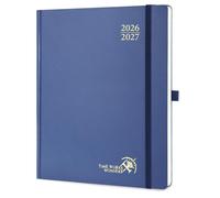 POPRUN Agenda 2026 2027 Semana Vista, Tapa Dura, Grande 26,5 x 21,5 cm | Planificador semanal, 17 Meses, Ago.2026 a Dic.2027, Esquina de Arranque Fácil, Papel 80 GSM, escolar, Azul Marino