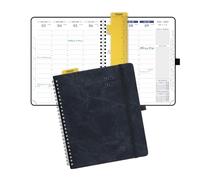 POPRUN Agenda 2026 2027 Semanal, Espiral,Tapa Flexible PU, 21,4 x 17,6cm | Semana Vista, 17 Meses, Ago.2026 a Dic.2027, 1 Semana 2 Páginas, Intervalos 30 Min, Papel 80 GSM, escolar, Negro