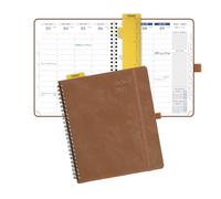 POPRUN Agenda 2026 2027 Semanal, Espiral,Tapa Flexible PU, 21,4 x 17,6cm | Semana Vista, 17 Meses, Ago.2026 a Dic.2027, 1 Semana 2 Páginas, Intervalos 30 Min, Papel 80 GSM, escolar, Marrón