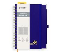 POPRUN Cuaderno A5 Cuadriculado con Espiral, 120GSM Libreta Bonita, 141 Páginas Cuadernos de Notas con Pestañas de Indice, Bolsillo, Diario para Viaje Dibujo Escribir, 15 x 21.5cm, Azul Zafiro
