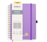POPRUN Cuaderno A5 Cuadriculado con Espiral, 120GSM Libreta Bonita, 141 Páginas Cuadernos de Notas con Pestañas de Indice, Bolsillo, Diario para Viaje Dibujo Escribir, 15 x 21.5cm, Violet Claro