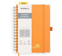 POPRUN Cuaderno A5 Cuadriculado con Espiral, 120GSM Libreta Bonita, 141 Páginas Cuadernos de Notas con Pestañas de Indice, Bolsillo, Diario para Viaje Dibujo Escribir, 15 x 21.5cm, Naranja