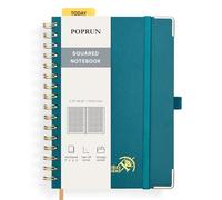 POPRUN Cuaderno A5 Cuadriculado con Espiral, 120GSM Libreta Bonita, 141 Páginas Cuadernos de Notas con Pestañas de Indice, Bolsillo, Diario para Viaje Dibujo Escribir, 15 x 21.5cm, Verde Pacífico