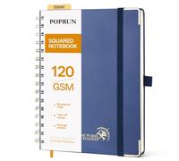 POPRUN Cuaderno A5 Cuadriculado con Espiral Libreta Bonita, Azul Marino | 120g/m² 141 Páginas Cuadernos de Notas con Pestañas de Indice, Bolsillo, Diario para Viaje Dibujo Escribir, 15 x 21.5cm