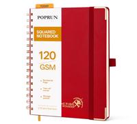 POPRUN Cuaderno A5 Cuadriculado con Espiral Libreta Bonita, Escarlata | 120g/m² 141 Páginas Cuadernos de Notas con Pestañas de Indice, Bolsillo, Diario para Viaje Dibujo Escribir, 15 x 21.5cm