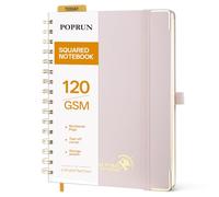 POPRUN Cuaderno A5 Cuadriculado con Espiral Libreta Bonita Rosa Claro | 120g/m² 141 Páginas Cuadernos de Notas con Pestañas de Indice, Bolsillo, Diario para Viaje Dibujo Escribir, 15 x 21.5cm