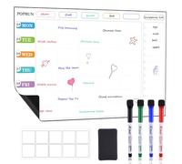 POPRUN Planificador semanal de comidas para la familia, pizarra blanca para nevera, tabla de planificar menú, toallita seca, lista de la compra, 43 x 28 cm