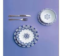Porland Etnico - Vajilla de Porcelana de 16 Piezas Azul y Blanco - Elegante y Completa para 4 Personas