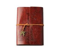 PORRASSO A6 Cuaderno de Cuero Diario de Viaje Vintage Agenda Rellenable Bloc Notas Journal en Blanco Regalos para Hombres Mujer Niño Niña Estudiante 80 Hojas 18.5x12 CM Marrón