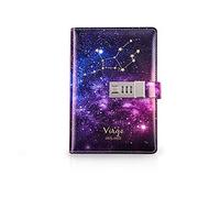 PORRASSO B6 PU Cuaderno Set Diario de Viaje Mujer con Cerradura de Combinación Estrellado Bloc de Notas Niña Constelación Vidrio Bolígrafo 224 Paginas Virgo