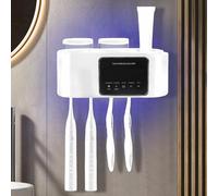 Porta Cepillo de Diente,Soporte para Cepillo De Dientes de Pared con Función Esterilizador,Soporte Cepillos Electricos y Compartimento de Almacenamiento,4 Ranuras para Cepillos,2 Tazas (Blanco)