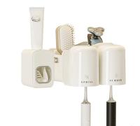 Porta Cepillos de Dientes Baño, Portacepillos de Dientes Soporte Cepillo de Dientes Eléctrico Adhesivo Organizador Baño, Set Color Crema con 2 Vasos Dispensador Pasta de Dientes y 4 Ranuras