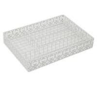 Porta cubiertos rectangular de hierro blanco con motivos florales, 27,5 x 37,5 x 6 cm (juego de 3)