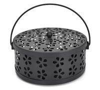 Porta-Inciensos Antimosquitos Portátil con Tapa - Quemador de Incienso de Metal para Casa, Camping, Hotel - Diseño Clásico Retro, Ideal para Decoración y Repelente de Insectos - 15x15x6 cm (Negro)
