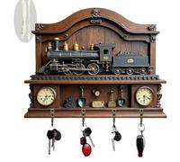 Porta Llaves De Pared | Colgador De Tren Plano De Fácil Acceso Y Ahorro De Espacio - Estante De Pared Para Llaves Con 4 Ganchos | Organizador Decorativo De Abrigos Y Toallas Con Tema De Locomotora Par
